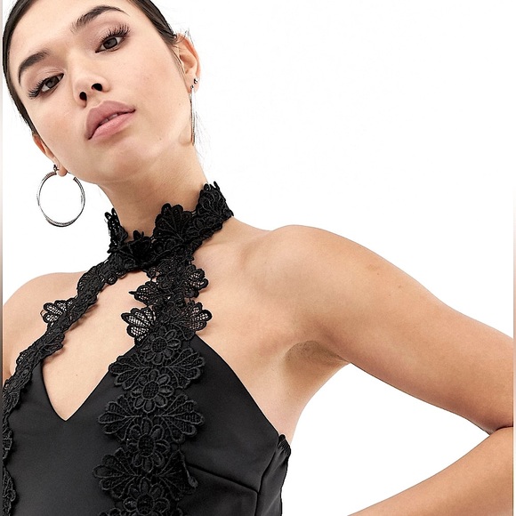 AX Paris Black Halterneck Bodycon Choker Dress Lace Detail, Women’s Size Small - Picture 4 of 12